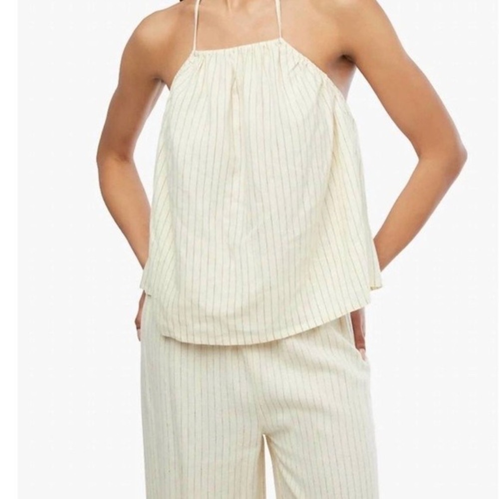 Weworewhat Linen Blend Pinstripe Halter Top and Wide Leg Pant Set Womens S Cream